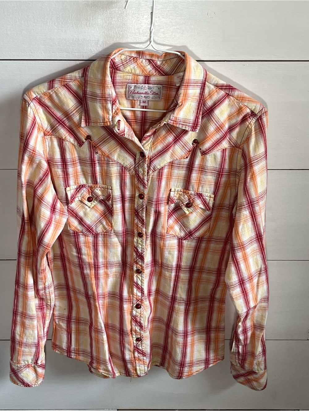 Panhandle Slim Plaid Western Snap Shirt in Cream, Red & Orange
